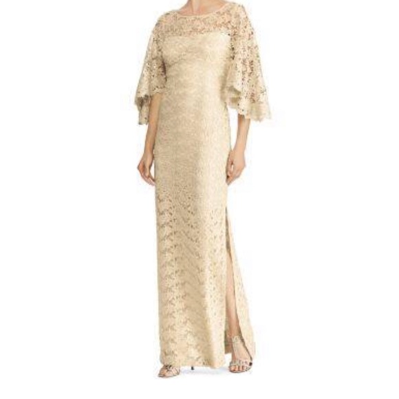 RL blush lace dress w/ flutter sleeves, side slit - Picture 5 of 5